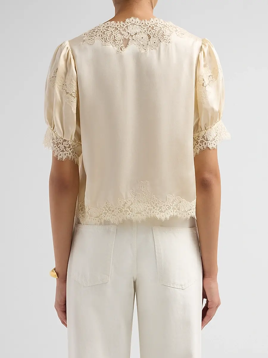 DÔEN Women's Idella Lace-Trim Silk Top | Thumbnail 3 DÔEN Women's Idella Lace-Trim Silk Top | Thumbnail 3