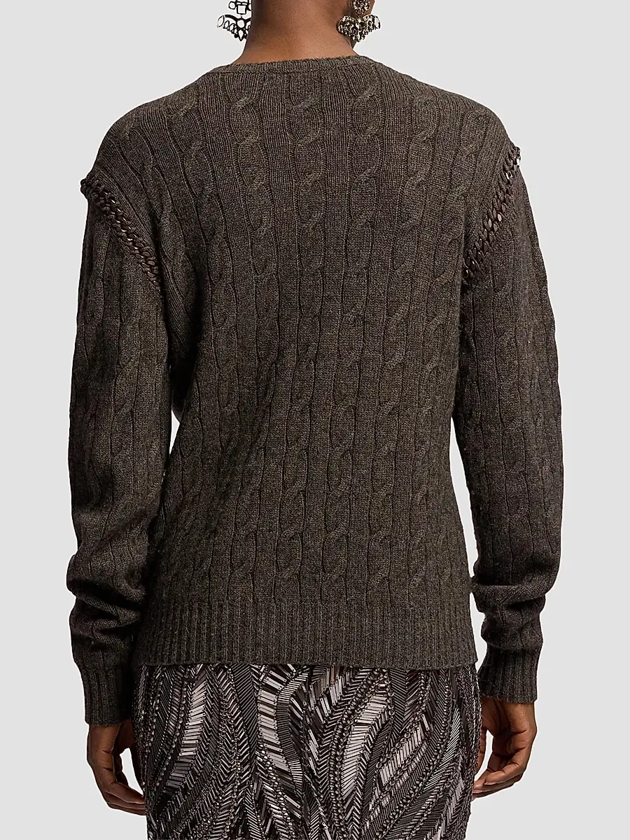 Ralph Lauren Collection Women's Chain-Trim Cable Cashmere Sweater | Thumbnail 3 Ralph Lauren Collection Women's Chain-Trim Cable Cashmere Sweater | Thumbnail 3