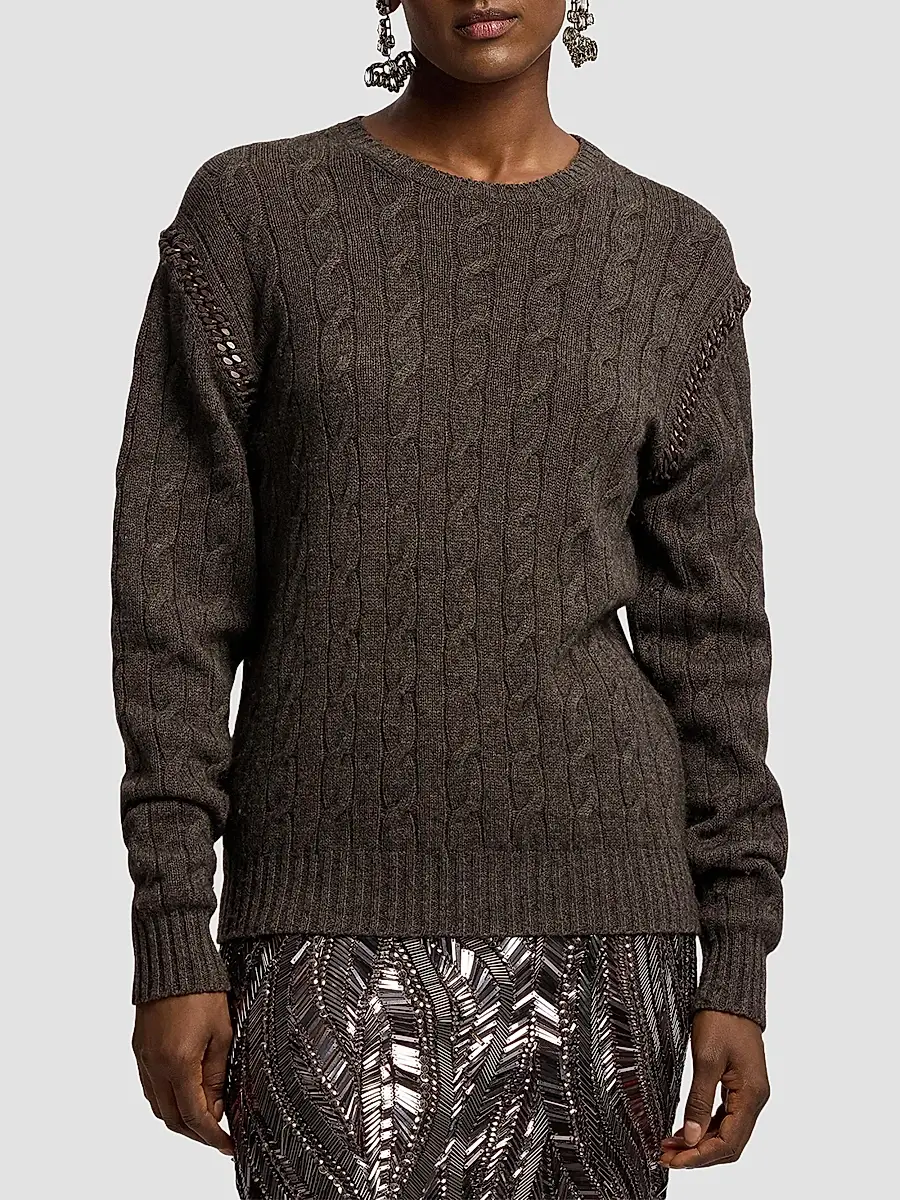 Ralph Lauren Collection Women's Chain-Trim Cable Cashmere Sweater | Thumbnail 4 Ralph Lauren Collection Women's Chain-Trim Cable Cashmere Sweater | Thumbnail 4