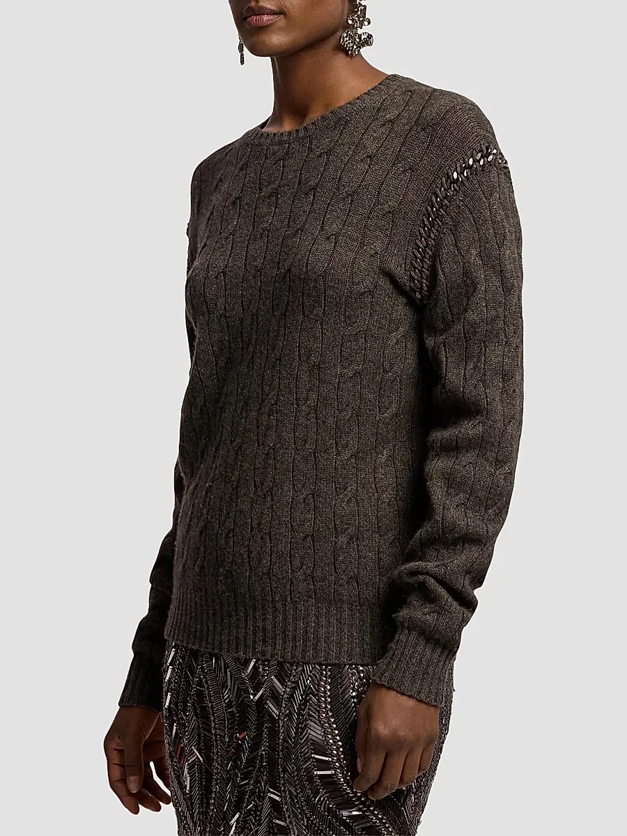 Ralph Lauren Collection Women's Chain-Trim Cable Cashmere Sweater | Thumbnail 5 Ralph Lauren Collection Women's Chain-Trim Cable Cashmere Sweater | Thumbnail 5