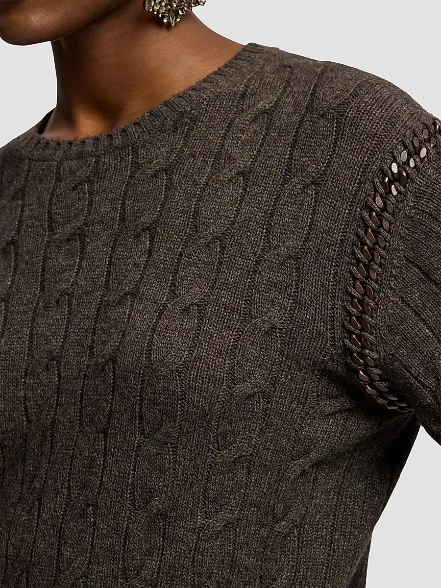 Ralph Lauren Collection Women's Chain-Trim Cable Cashmere Sweater | Thumbnail 6 Ralph Lauren Collection Women's Chain-Trim Cable Cashmere Sweater | Thumbnail 6