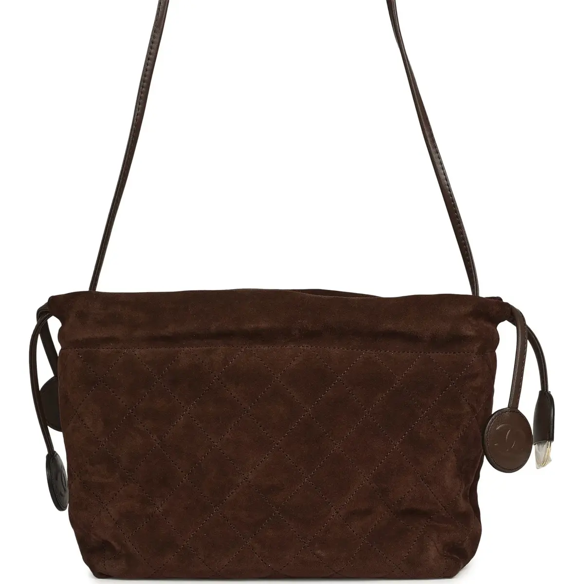 Chanel Chanel CC Drawstring Clutch Bag with Leather Strap Dark Brown Suede Gold Hardware | Thumbnail 4 Chanel Chanel CC Drawstring Clutch Bag with Leather Strap Dark Brown Suede Gold Hardware | Thumbnail 4