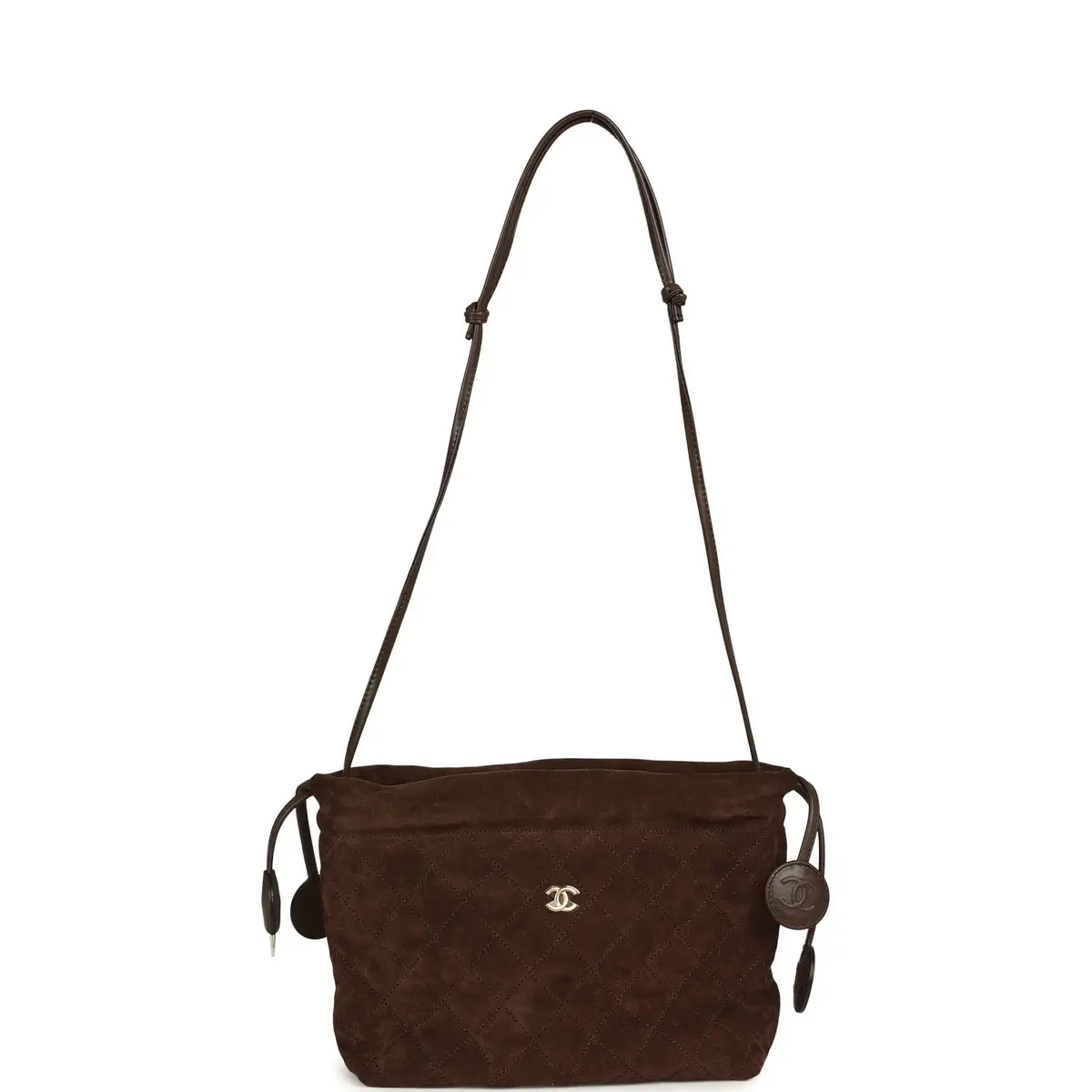 Chanel Chanel CC Drawstring Clutch Bag with Leather Strap Dark Brown Suede Gold Hardware | Thumbnail 8 Chanel Chanel CC Drawstring Clutch Bag with Leather Strap Dark Brown Suede Gold Hardware | Thumbnail 8