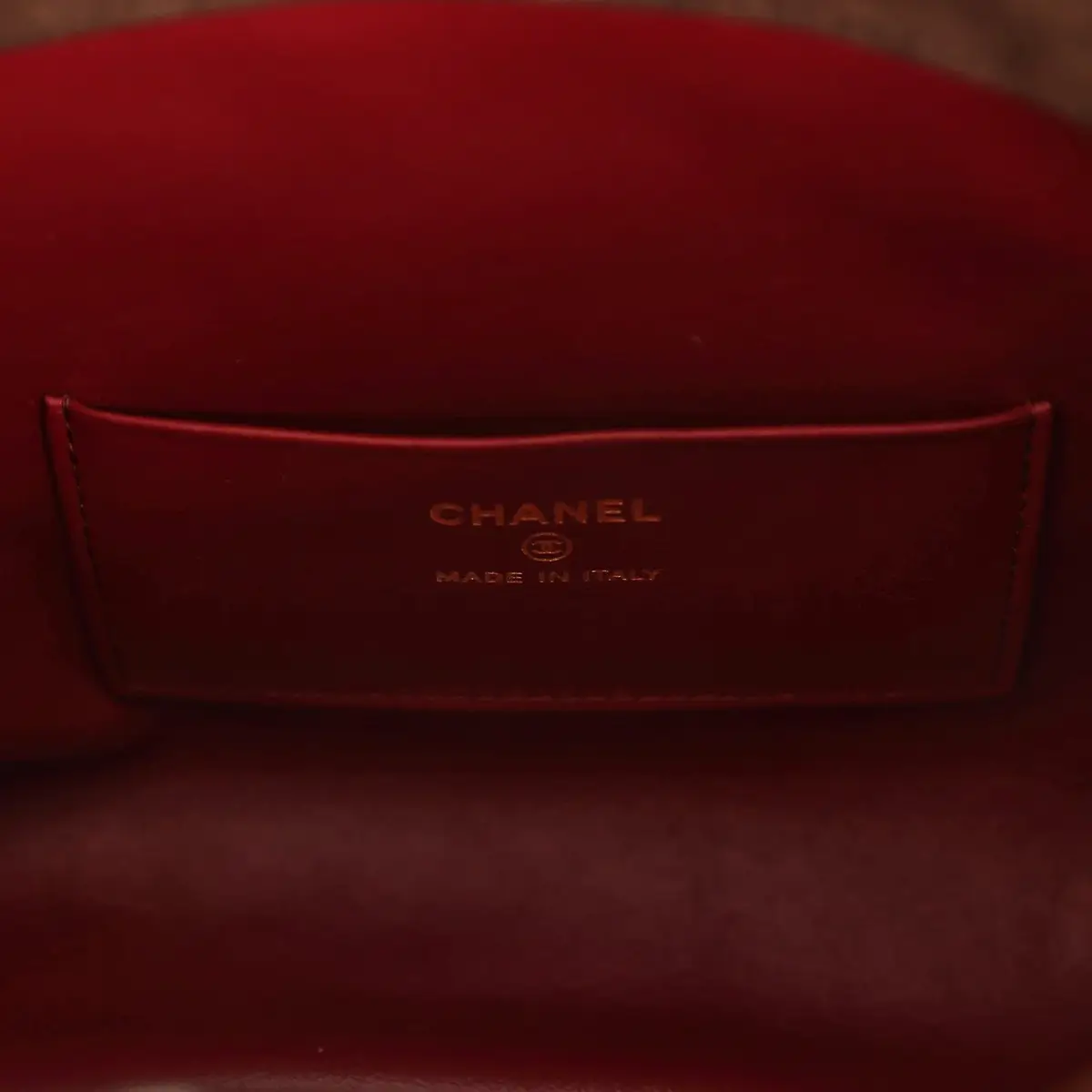 Chanel Chanel CC Drawstring Clutch Bag with Leather Strap Dark Brown Suede Gold Hardware | Thumbnail 9 Chanel Chanel CC Drawstring Clutch Bag with Leather Strap Dark Brown Suede Gold Hardware | Thumbnail 9