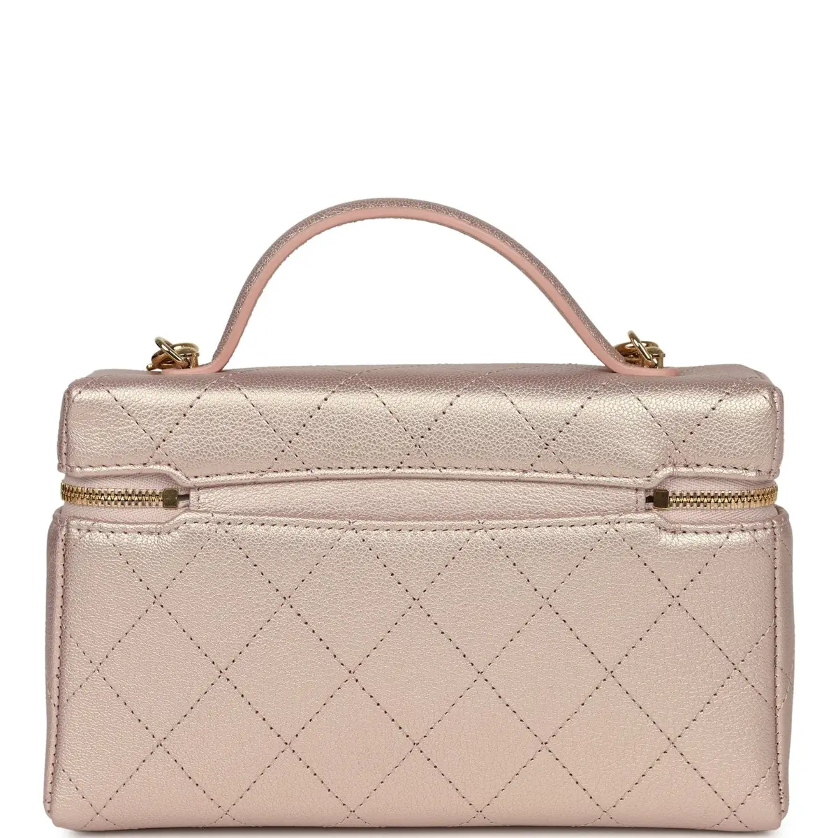 Chanel Chanel Top Handle Long Vanity Case with Chain Pink Iridescent Grained Goatskin Gold Hardware | Thumbnail 4 Chanel Chanel Top Handle Long Vanity Case with Chain Pink Iridescent Grained Goatskin Gold Hardware | Thumbnail 4