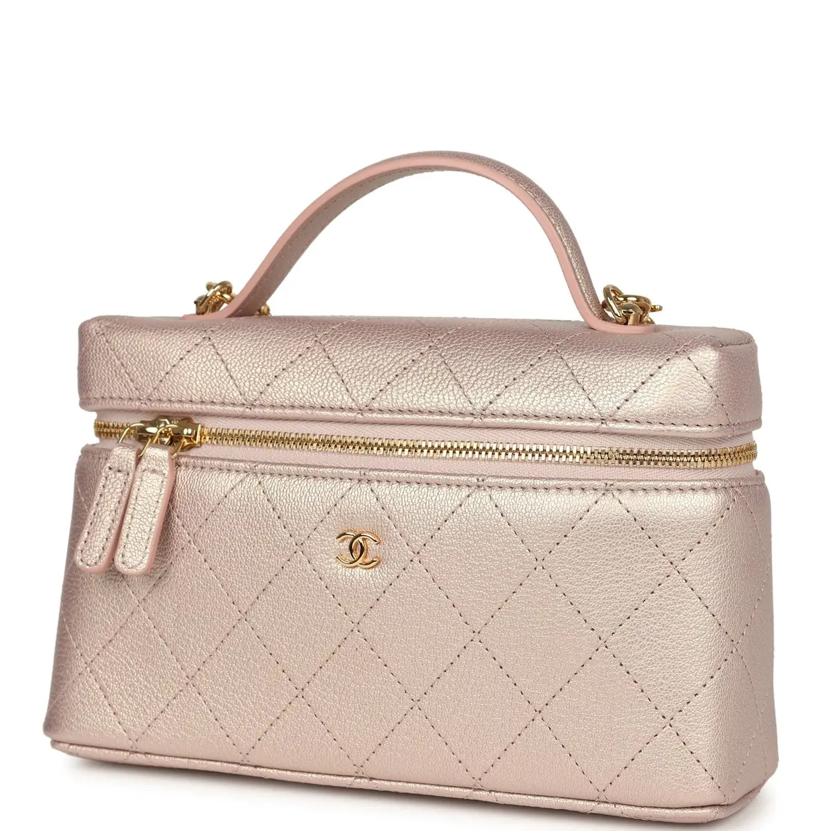 Chanel Chanel Top Handle Long Vanity Case with Chain Pink Iridescent Grained Goatskin Gold Hardware | Thumbnail 5 Chanel Chanel Top Handle Long Vanity Case with Chain Pink Iridescent Grained Goatskin Gold Hardware | Thumbnail 5