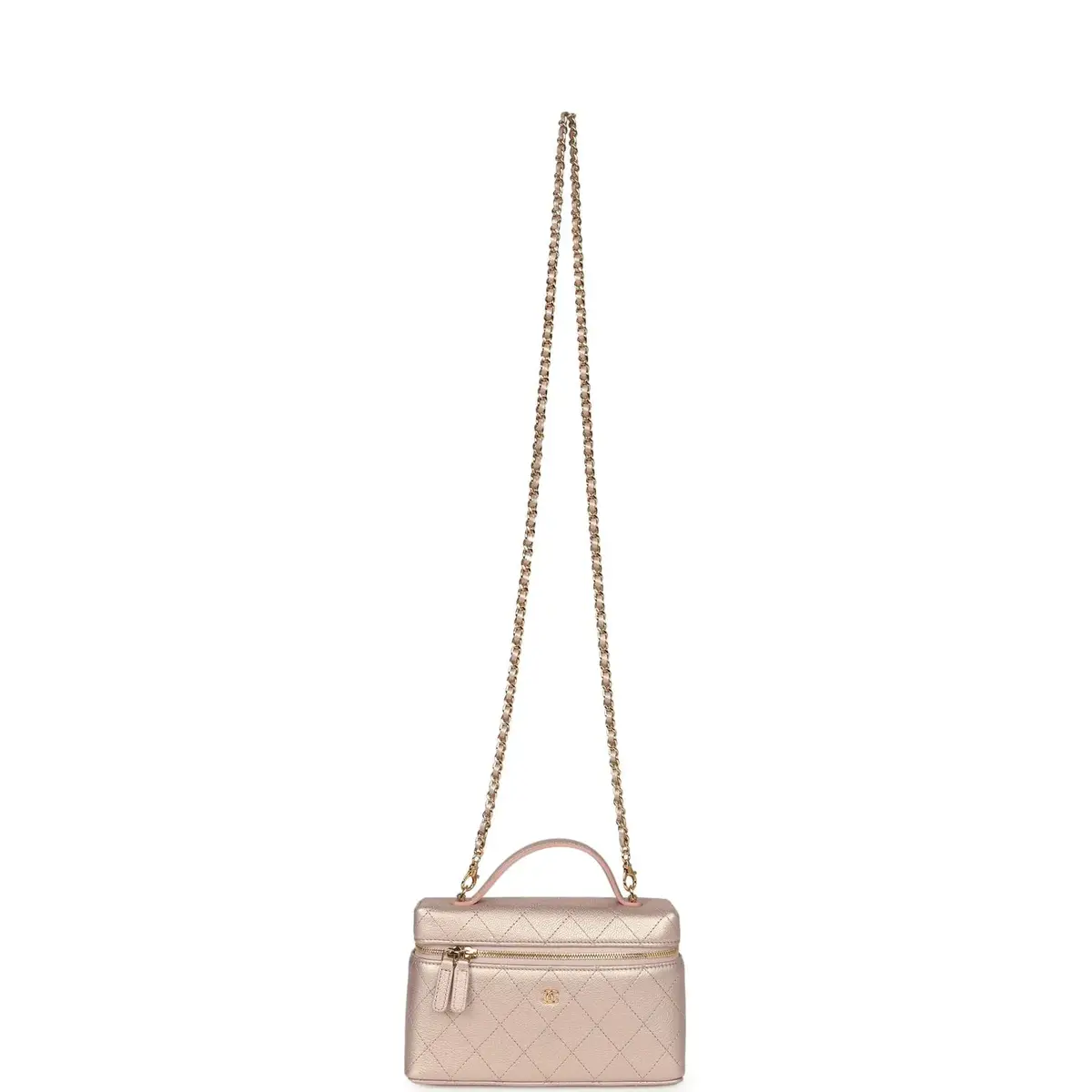 Chanel Chanel Top Handle Long Vanity Case with Chain Pink Iridescent Grained Goatskin Gold Hardware | Thumbnail 7 Chanel Chanel Top Handle Long Vanity Case with Chain Pink Iridescent Grained Goatskin Gold Hardware | Thumbnail 7