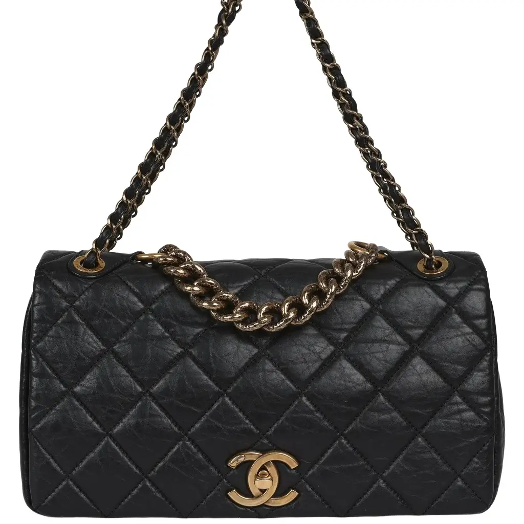 Pre-owned Chanel Medium "Paris-Bombay" Pondicherry Flap Bag Black Aged Calfskin Antique Gold Hardware