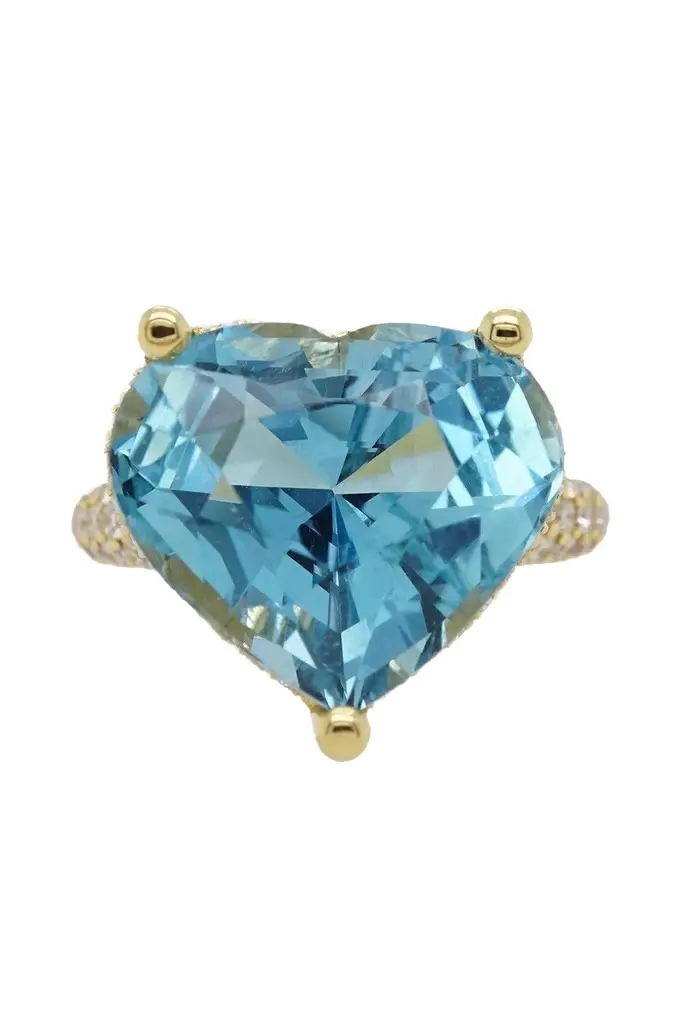 LISA NIK Aquamarine Diamond Heart Colors Collection Ring