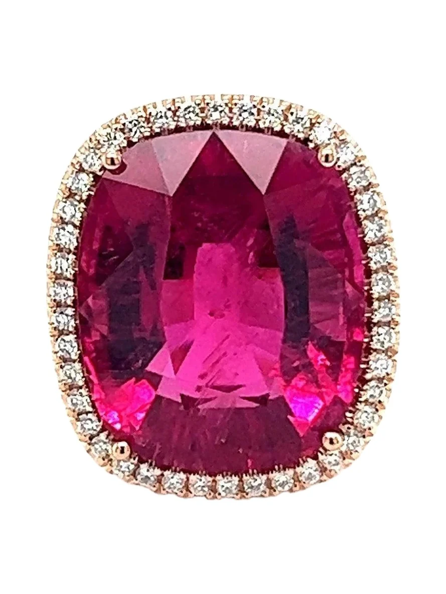 LISA NIK Rubellite Diamond Halo Ring