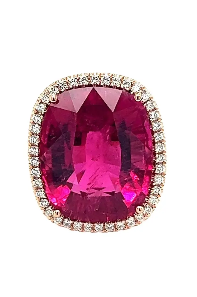 LISA NIK Rubellite Diamond Halo Ring