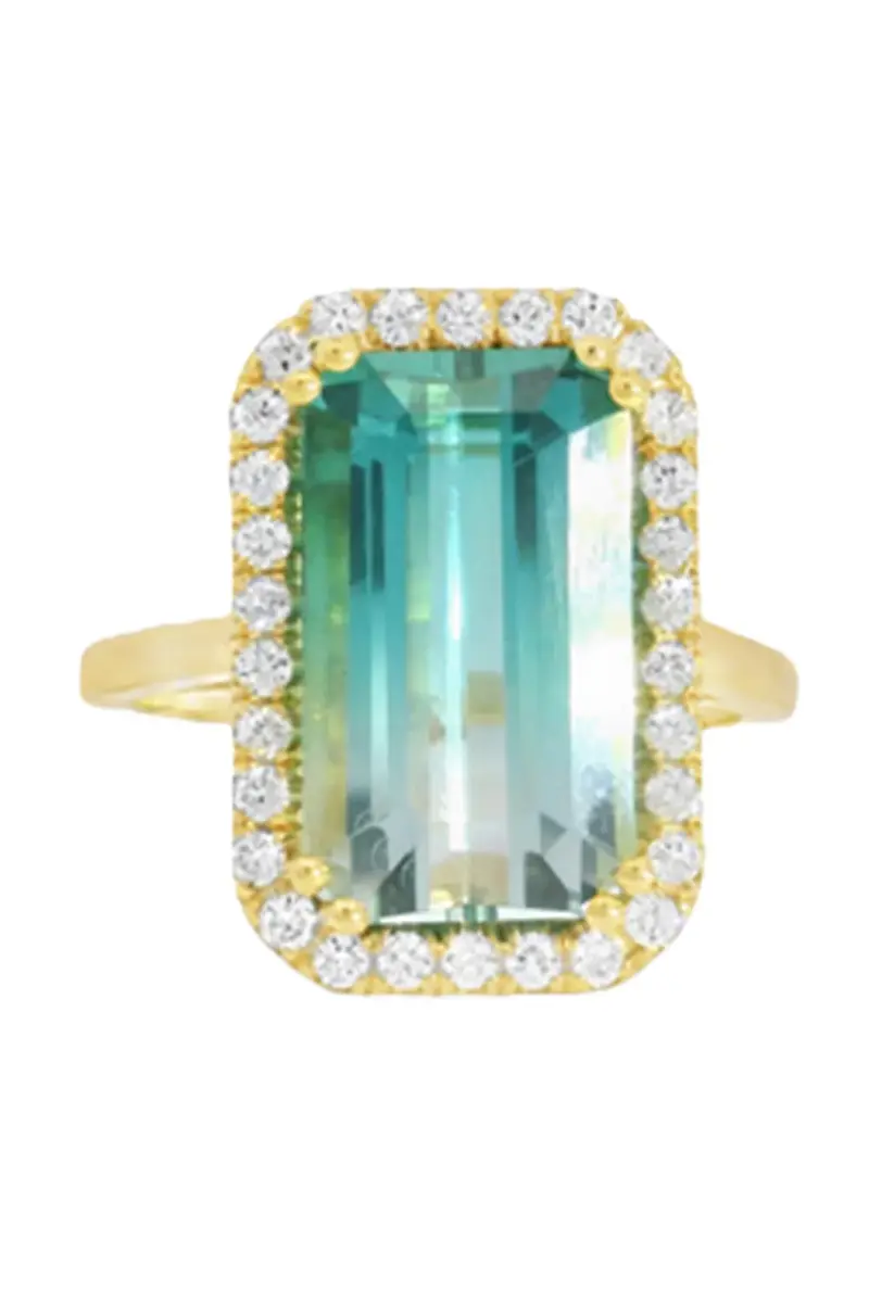 LISA NIK Tourmaline Diamond Emrald Cut Colors Collection Ring