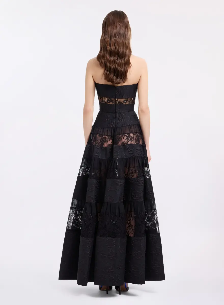 Elie Saab Strapless Brocade & Lace Long Dress | Thumbnail 3 Elie Saab Strapless Brocade & Lace Long Dress | Thumbnail 3