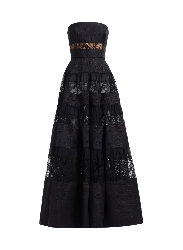 Elie Saab Strapless Brocade & Lace Long Dress | Image 1 Elie Saab Strapless Brocade & Lace Long Dress | Image 1