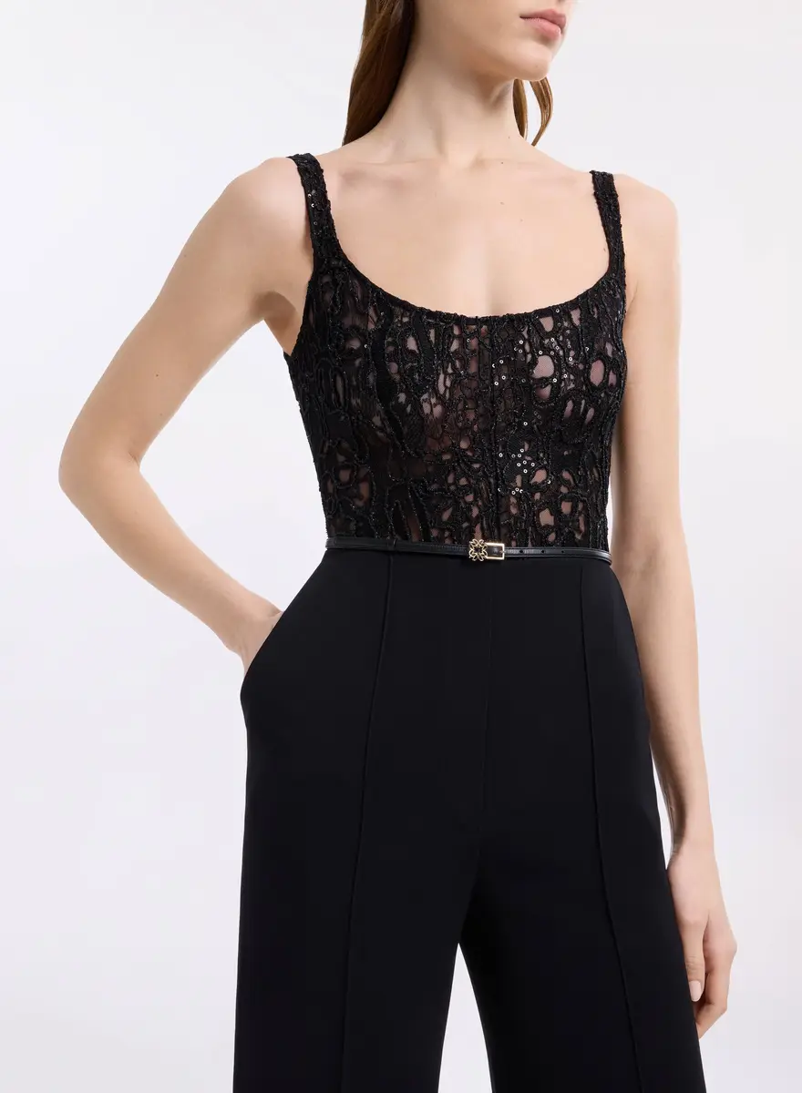 Elie Saab Sequin Embroidered Tulle & Cady Jumpsuit | Thumbnail 2