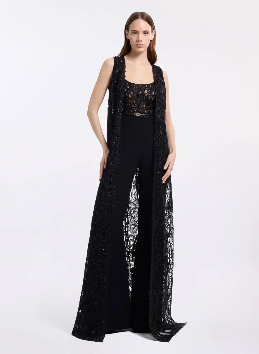 Elie Saab Sequin Embroidered Tulle & Cady Jumpsuit | Thumbnail 6