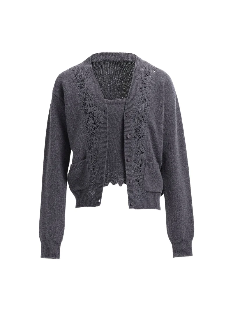 Elie Saab Knit & Lace Trim Twin Set