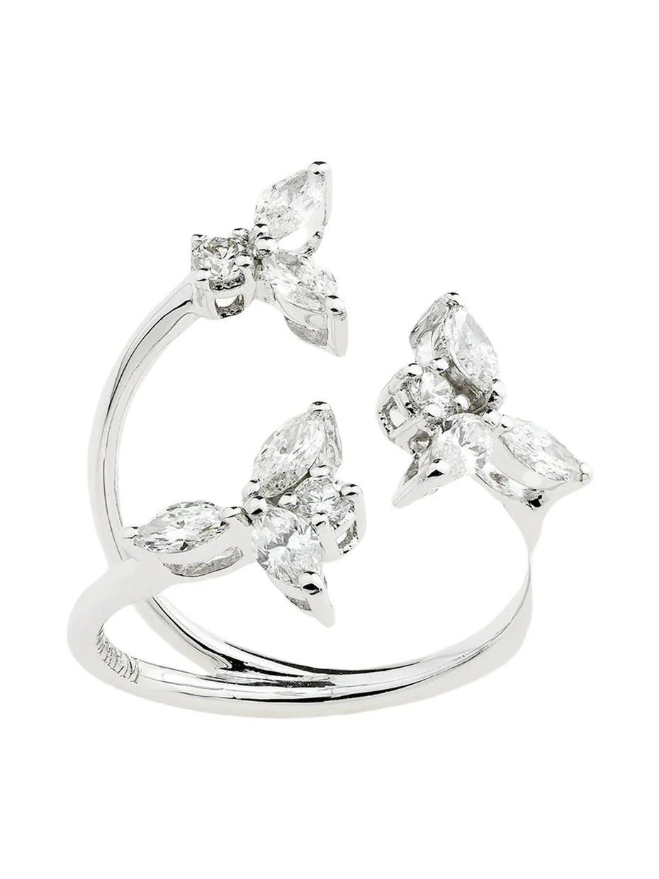 YEPREM 18K White Gold Diamond Y-Conic Snowflake Stackable Ring