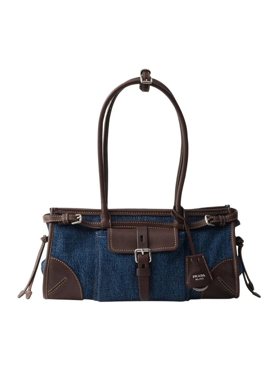 Prada Bonnie Medium Denim and Leather Shoulder Bag