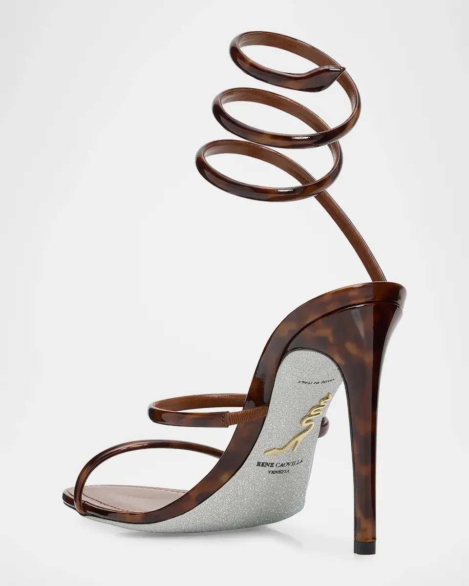 René Caovilla 105mm Cleo Tortoiseshell Patent Leather Snake-Wrap Sandals | Thumbnail 2