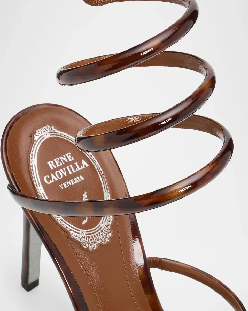 René Caovilla 105mm Cleo Tortoiseshell Patent Leather Snake-Wrap Sandals | Thumbnail 3