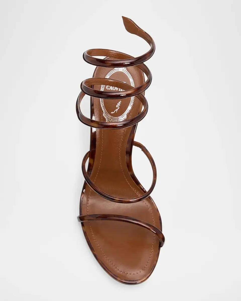 René Caovilla 105mm Cleo Tortoiseshell Patent Leather Snake-Wrap Sandals | Thumbnail 4
