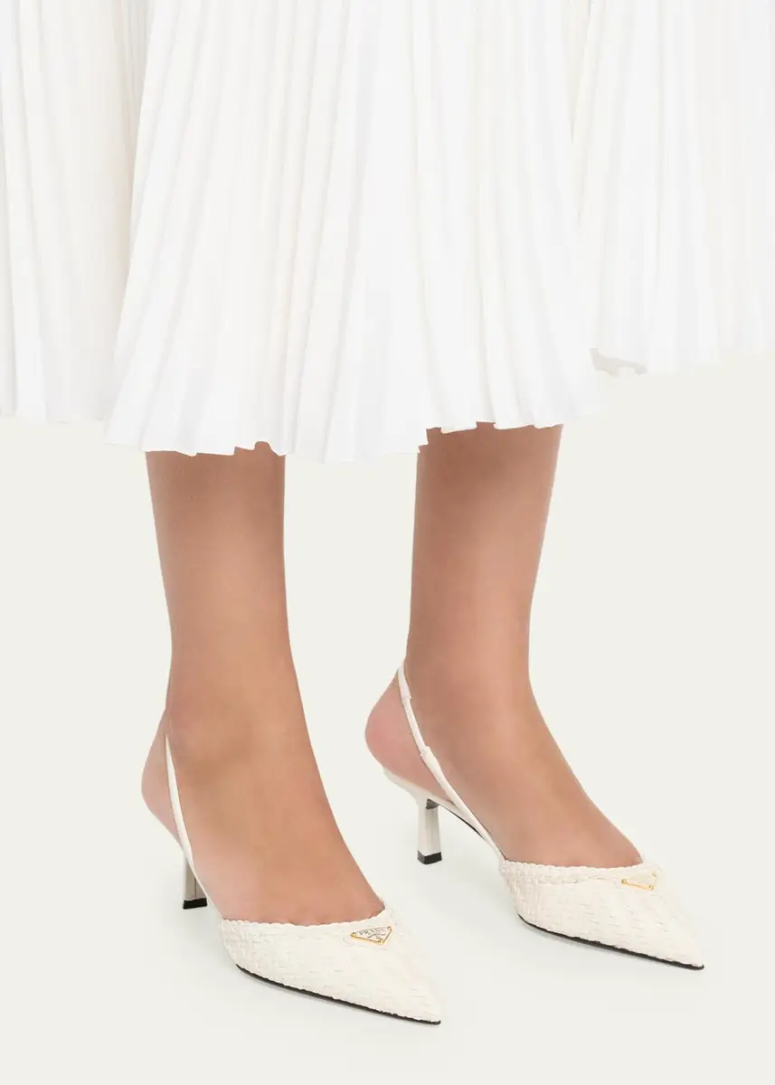 Prada 55mm Triangle Logo Woven Leather Slingback Pumps | Thumbnail 2