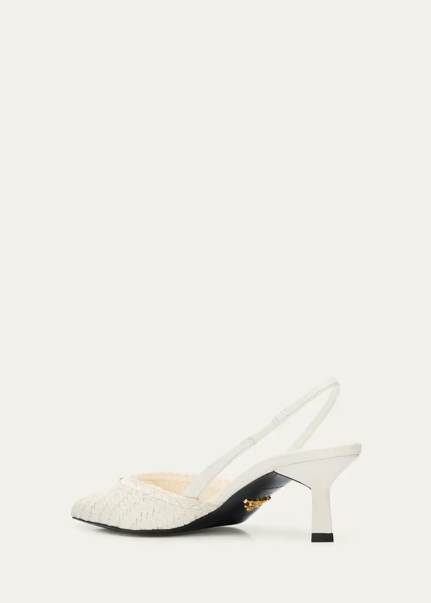 Prada 55mm Triangle Logo Woven Leather Slingback Pumps | Thumbnail 4