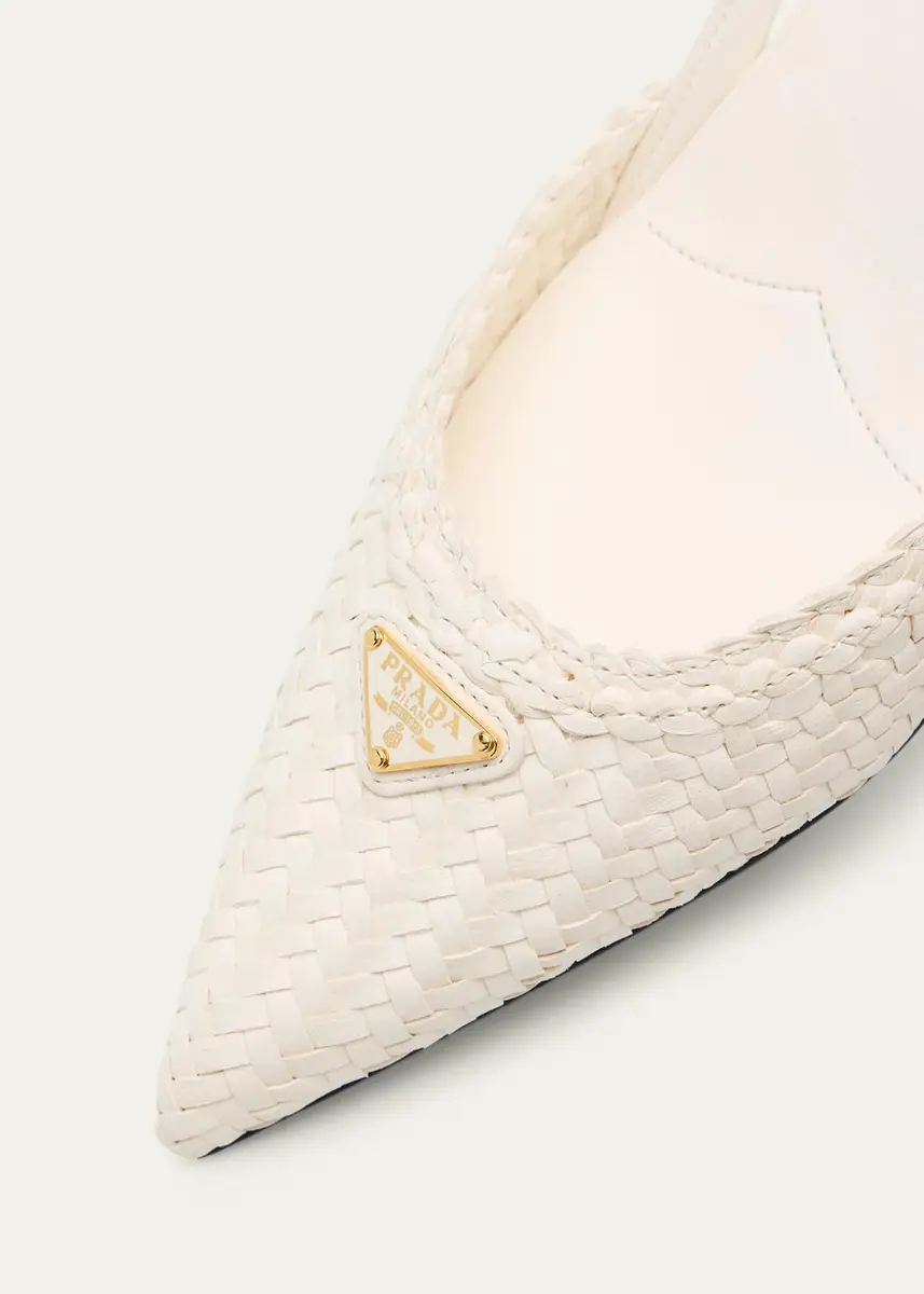 Prada 55mm Triangle Logo Woven Leather Slingback Pumps | Thumbnail 5
