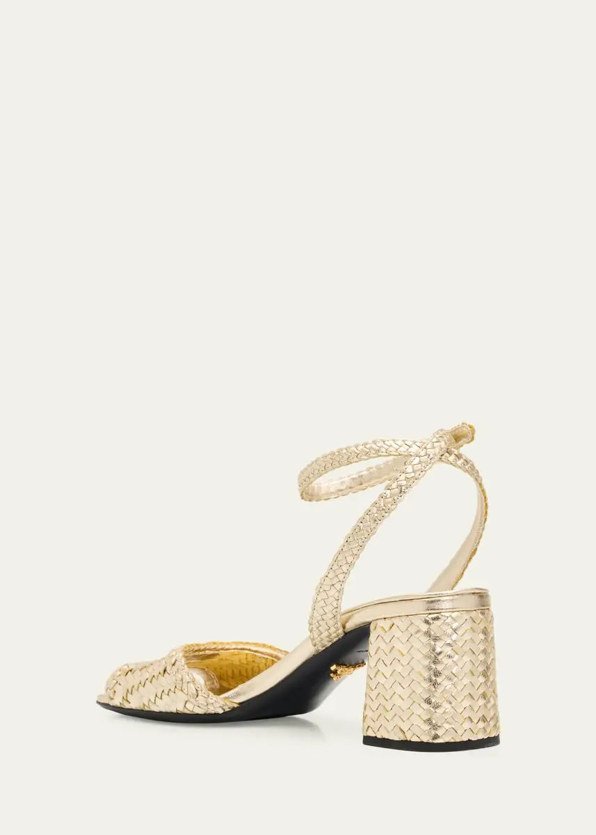 Prada 65mm Madras Woven Metallic Leather Ankle-Strap Sandals | Thumbnail 4 Prada 65mm Madras Woven Metallic Leather Ankle-Strap Sandals | Thumbnail 4