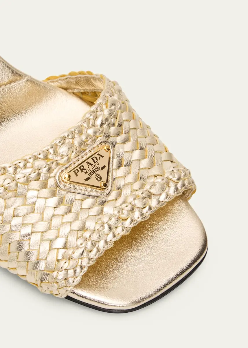 Prada 65mm Madras Woven Metallic Leather Ankle-Strap Sandals | Thumbnail 5 Prada 65mm Madras Woven Metallic Leather Ankle-Strap Sandals | Thumbnail 5