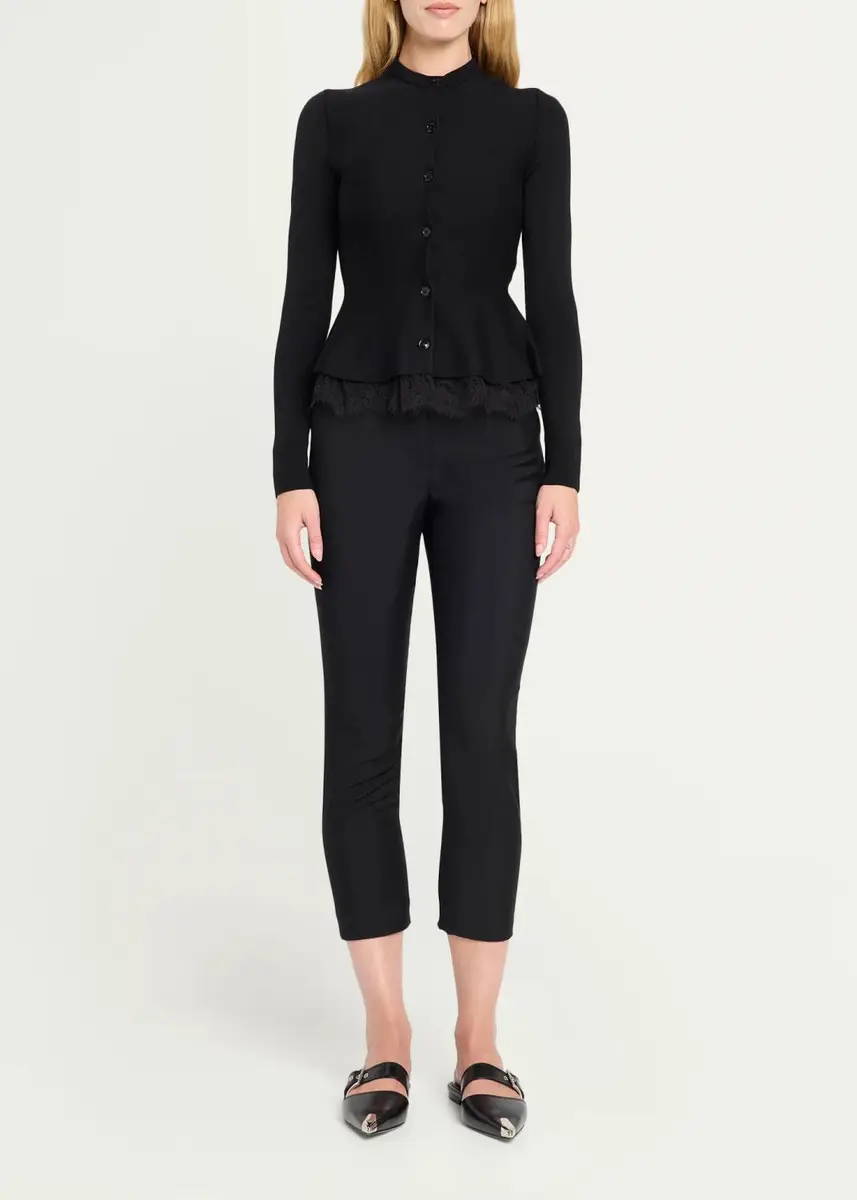 Alexander McQueen Lace-Trim Peplum Wool Crewneck Cardigan | Thumbnail 2 Alexander McQueen Lace-Trim Peplum Wool Crewneck Cardigan | Thumbnail 2