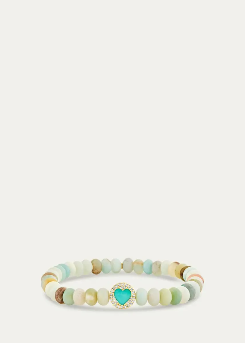 Sydney Evan 14K Yellow Gold, Amazonite, Turquoise & 0.01 TCW Diamond Beaded Heart Bracelet | Thumbnail 2 Sydney Evan 14K Yellow Gold, Amazonite, Turquoise & 0.01 TCW Diamond Beaded Heart Bracelet | Thumbnail 2