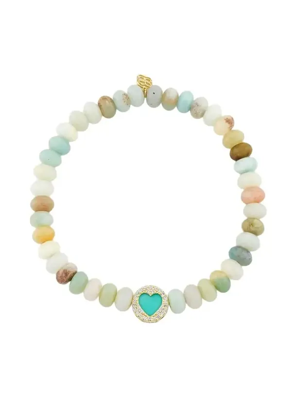 14K Yellow Gold, Amazonite, Turquoise & 0.01 TCW Diamond Beaded Heart Bracelet 14K Yellow Gold, Amazonite, Turquoise & 0.01 TCW Diamond Beaded Heart Bracelet
