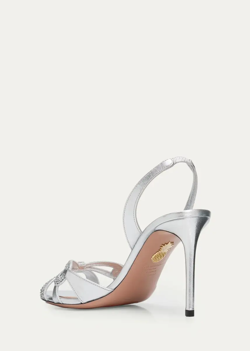 Aquazzura 85mm Metallic Leather Crystal Ribbon Kiss Slingback Sandals | Thumbnail 4 Aquazzura 85mm Metallic Leather Crystal Ribbon Kiss Slingback Sandals | Thumbnail 4