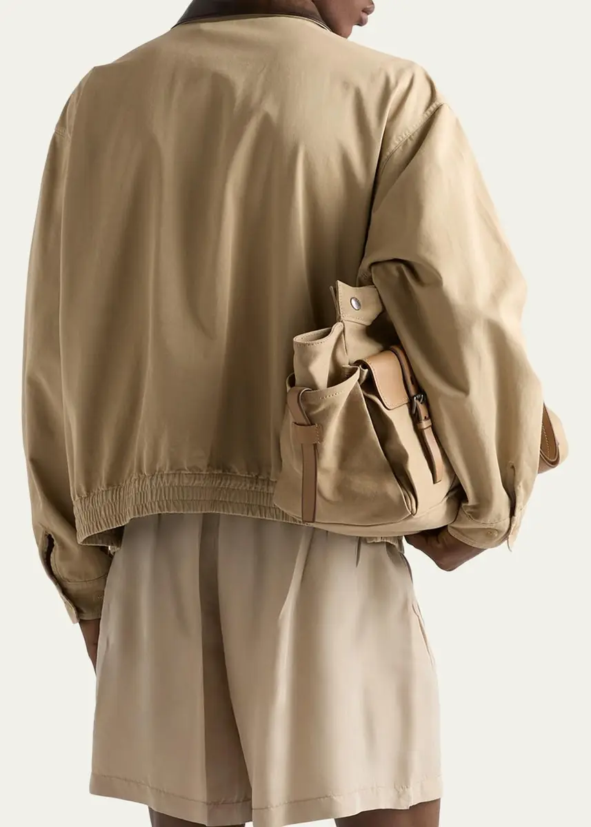 Prada Men's Old Gabardine Leather-Collar Full-Zip Jacket | Thumbnail 3 Prada Men's Old Gabardine Leather-Collar Full-Zip Jacket | Thumbnail 3