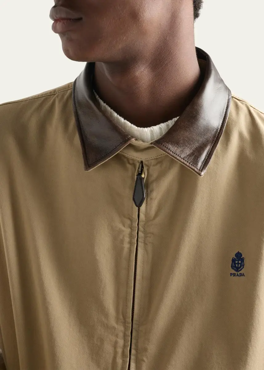 Prada Men's Old Gabardine Leather-Collar Full-Zip Jacket | Thumbnail 5 Prada Men's Old Gabardine Leather-Collar Full-Zip Jacket | Thumbnail 5