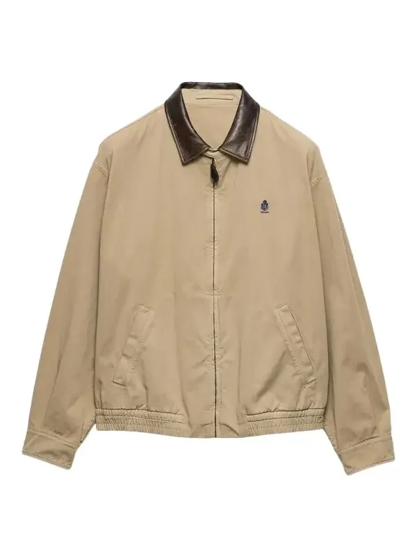 Prada Men's Old Gabardine Leather-Collar Full-Zip Jacket