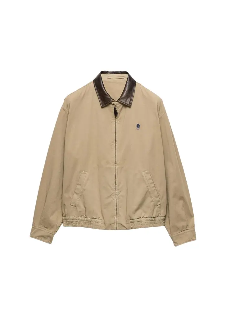 Prada Men's Old Gabardine Leather-Collar Full-Zip Jacket | Image 1 Prada Men's Old Gabardine Leather-Collar Full-Zip Jacket | Image 1