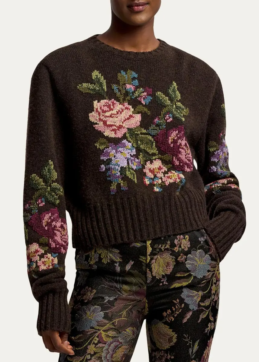 Ralph Lauren Collection Floral Cashmere Crewneck Sweater | Thumbnail 4 Ralph Lauren Collection Floral Cashmere Crewneck Sweater | Thumbnail 4