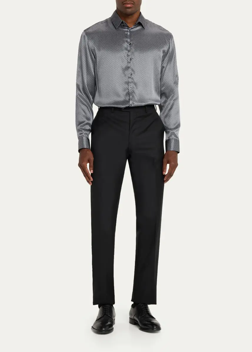 Giorgio Armani Men's Silk Chevron Button-Front Shirt | Thumbnail 2 Giorgio Armani Men's Silk Chevron Button-Front Shirt | Thumbnail 2