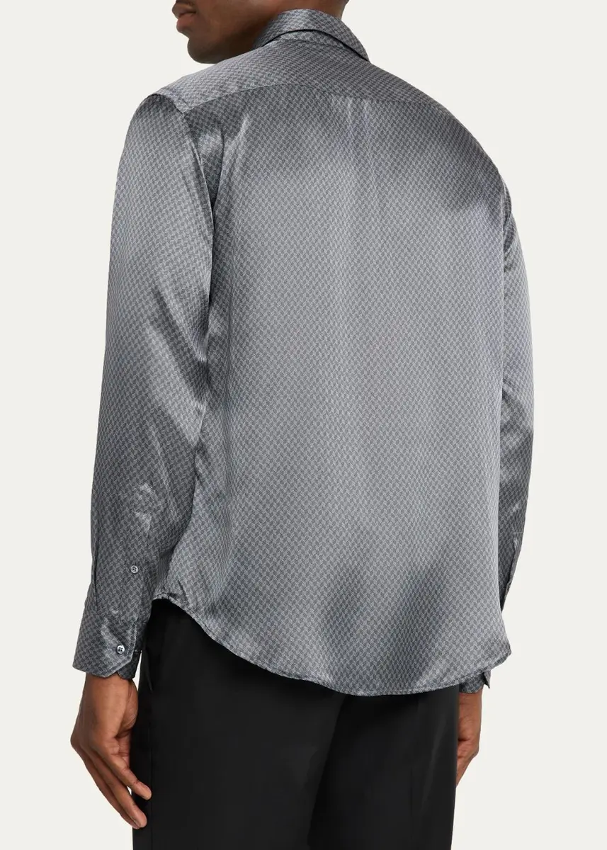 Giorgio Armani Men's Silk Chevron Button-Front Shirt | Thumbnail 3 Giorgio Armani Men's Silk Chevron Button-Front Shirt | Thumbnail 3