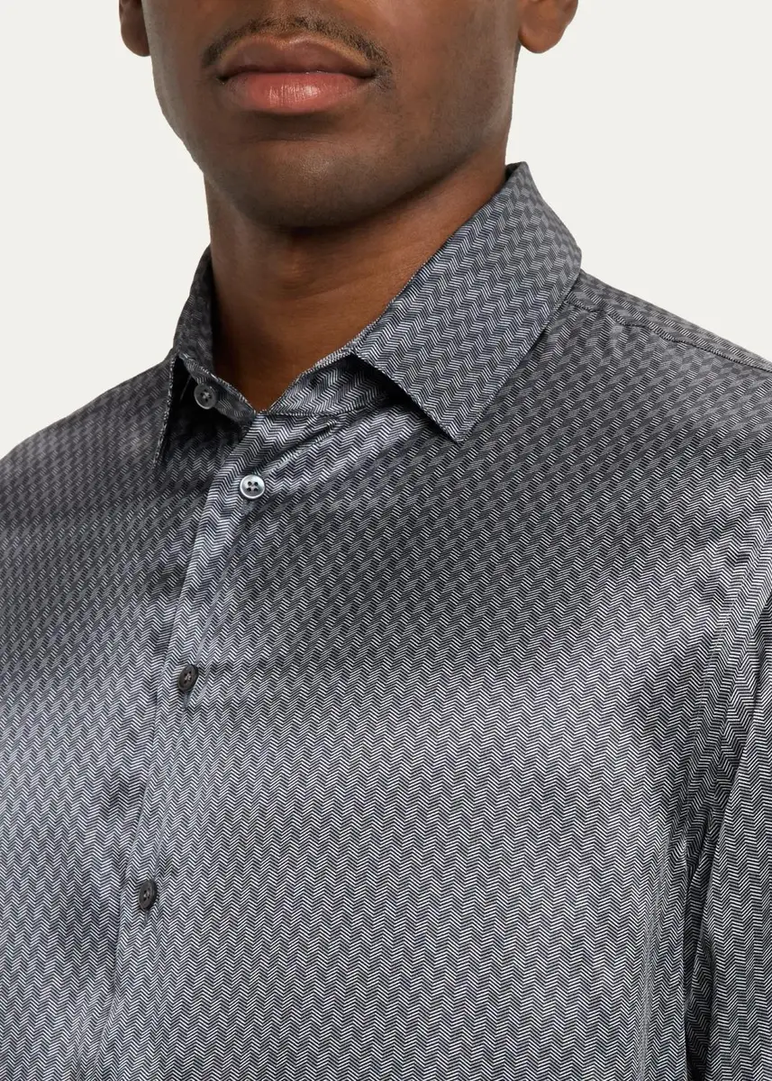 Giorgio Armani Men's Silk Chevron Button-Front Shirt | Thumbnail 5 Giorgio Armani Men's Silk Chevron Button-Front Shirt | Thumbnail 5