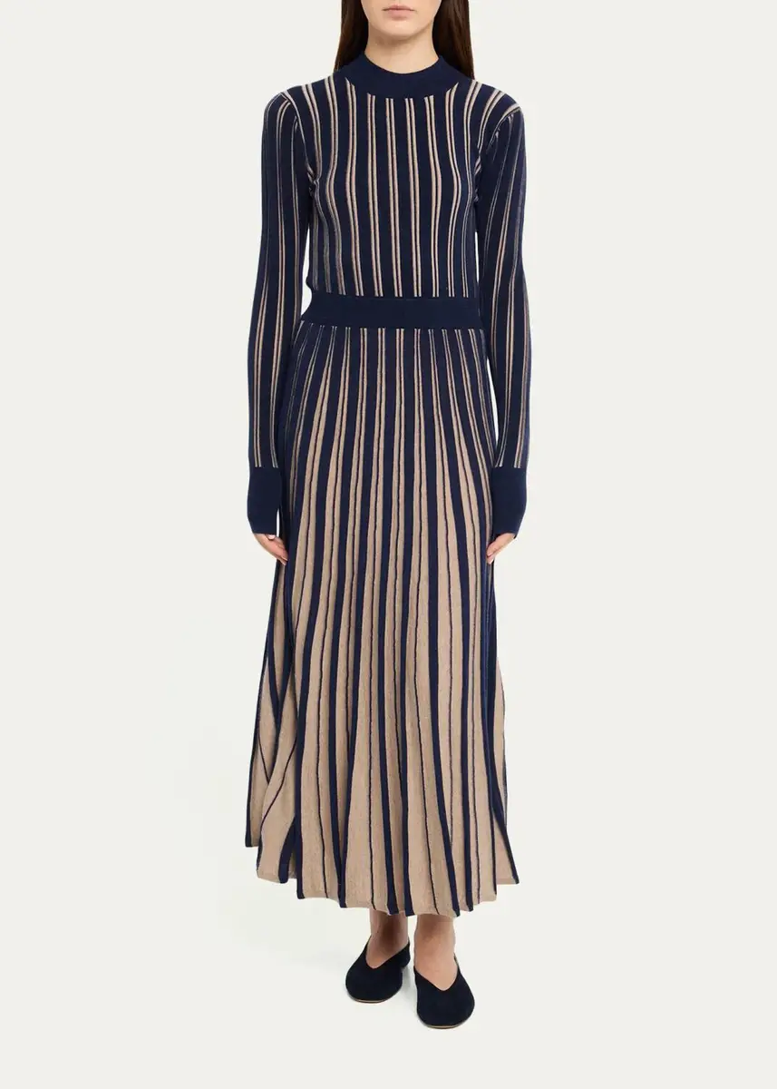 Cara Cara Mariella Striped Pleated Merino Wool Maxi Dress | Thumbnail 2 Cara Cara Mariella Striped Pleated Merino Wool Maxi Dress | Thumbnail 2