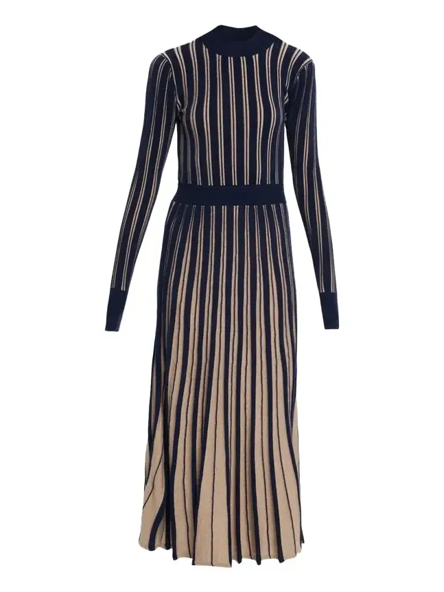 Mariella Striped Pleated Merino Wool Maxi Dress Mariella Striped Pleated Merino Wool Maxi Dress