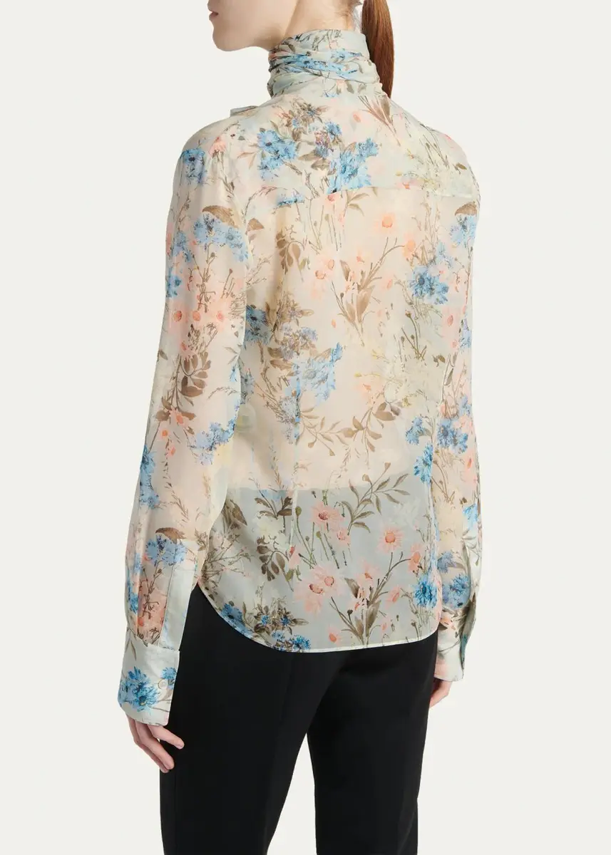 Alexander McQueen Floral Tieneck Silk Blouse | Thumbnail 3 Alexander McQueen Floral Tieneck Silk Blouse | Thumbnail 3
