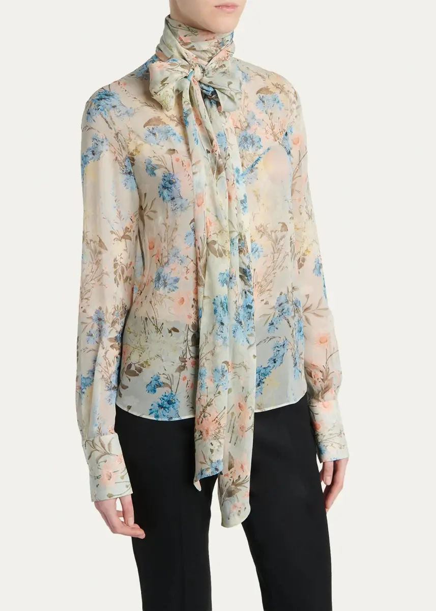 Alexander McQueen Floral Tieneck Silk Blouse | Thumbnail 4 Alexander McQueen Floral Tieneck Silk Blouse | Thumbnail 4