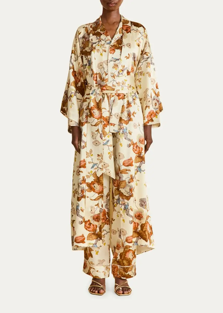 Olivia von Halle Yves Floral-Print Silk Satin Pajama Set | Thumbnail 2