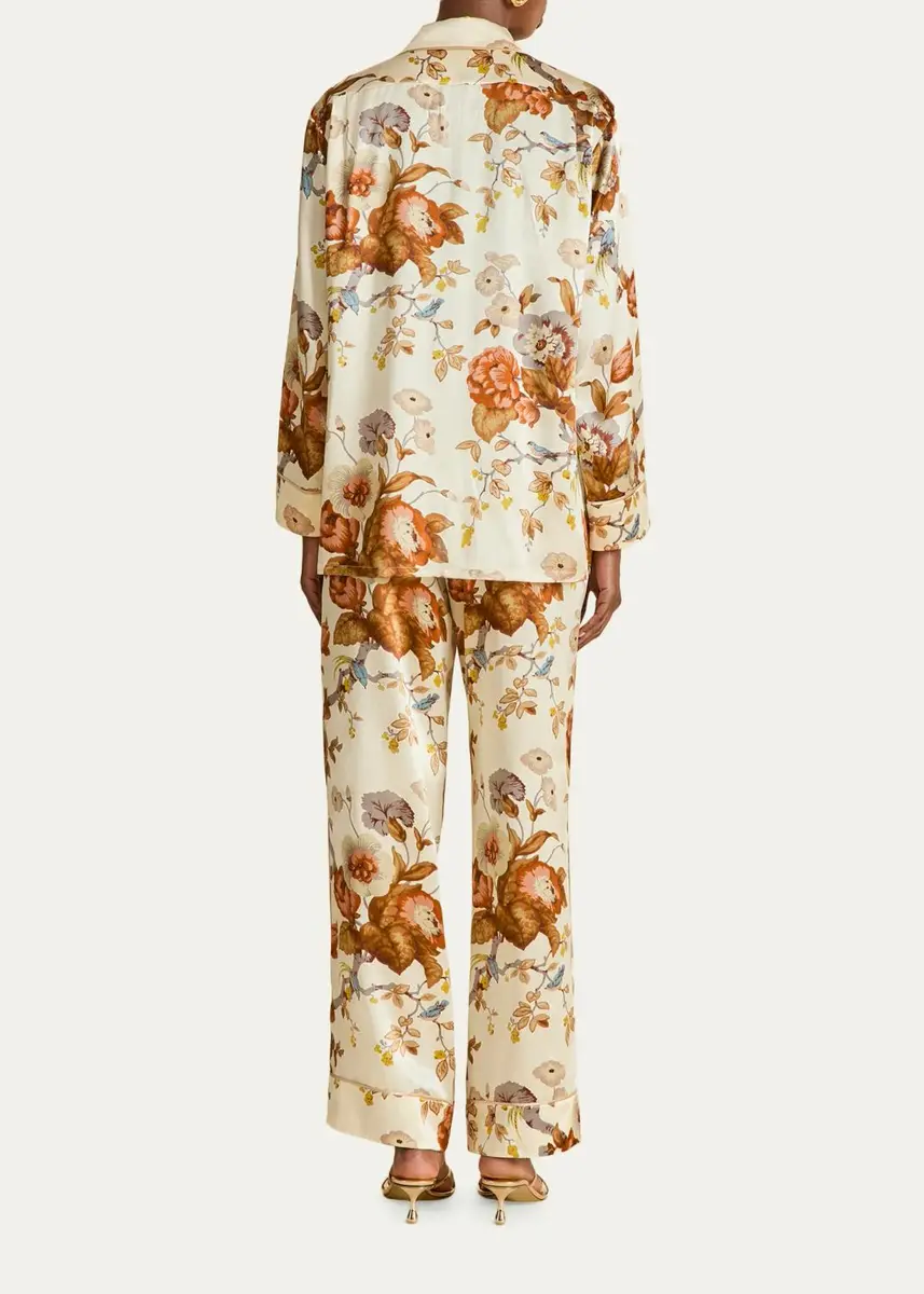 Olivia von Halle Yves Floral-Print Silk Satin Pajama Set | Thumbnail 3