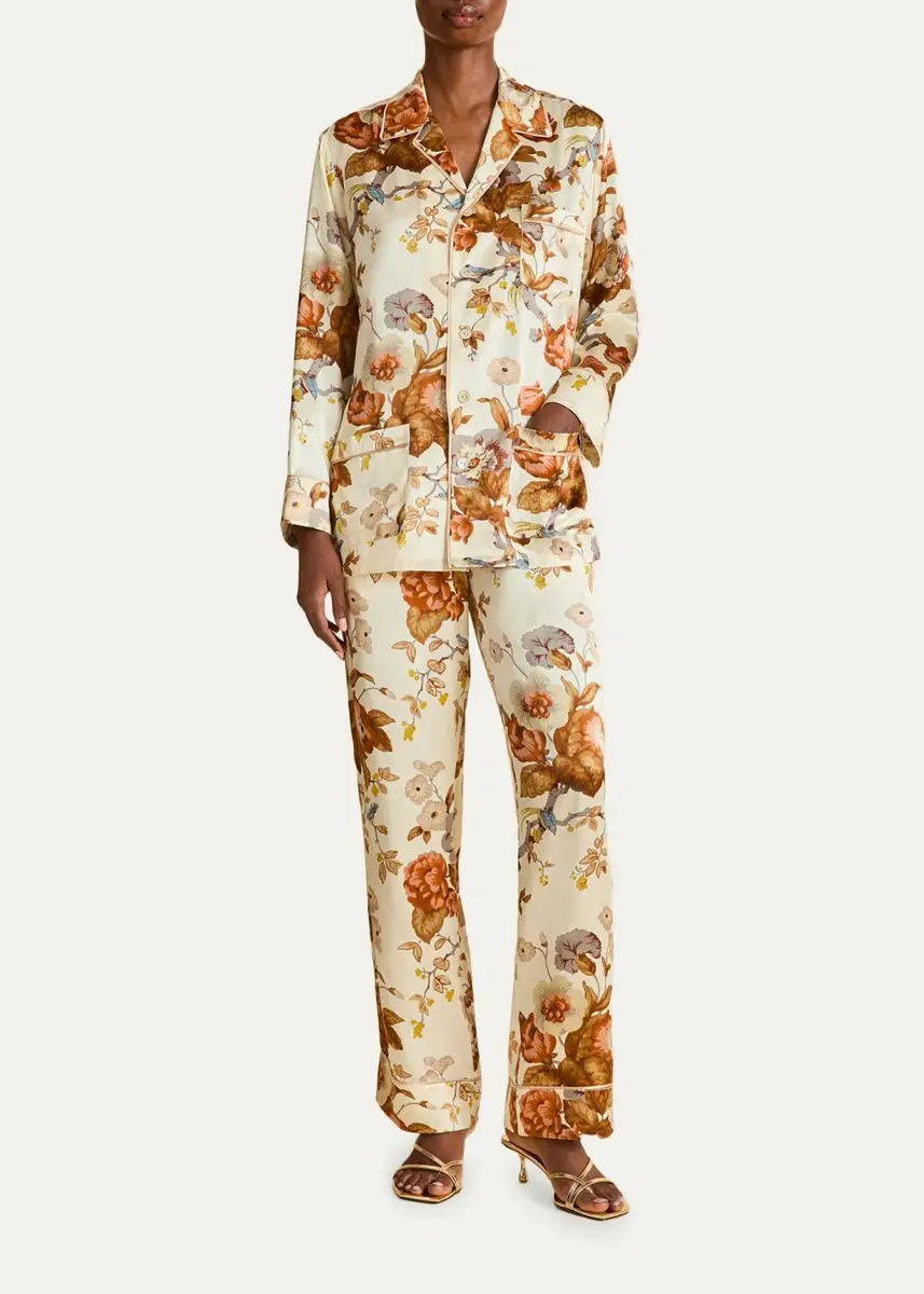 Olivia von Halle Yves Floral-Print Silk Satin Pajama Set | Thumbnail 4